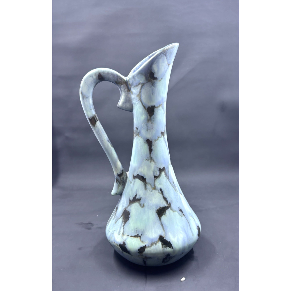 Vintage Dutch Gouda pottery, mottled turquoise,ceramic vase, 8 in, signed